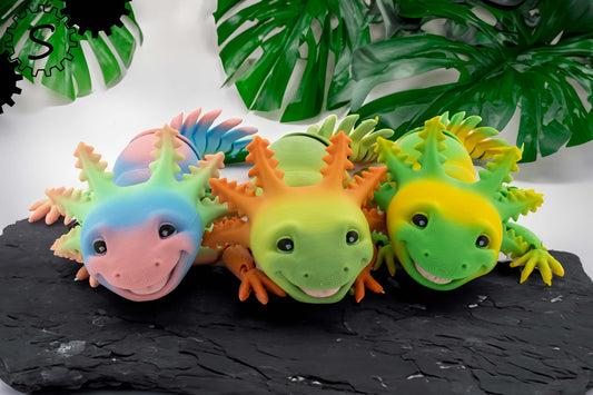 3D Printed Articulated Adorable Big Smile Axolotl Fidget Toy Gift